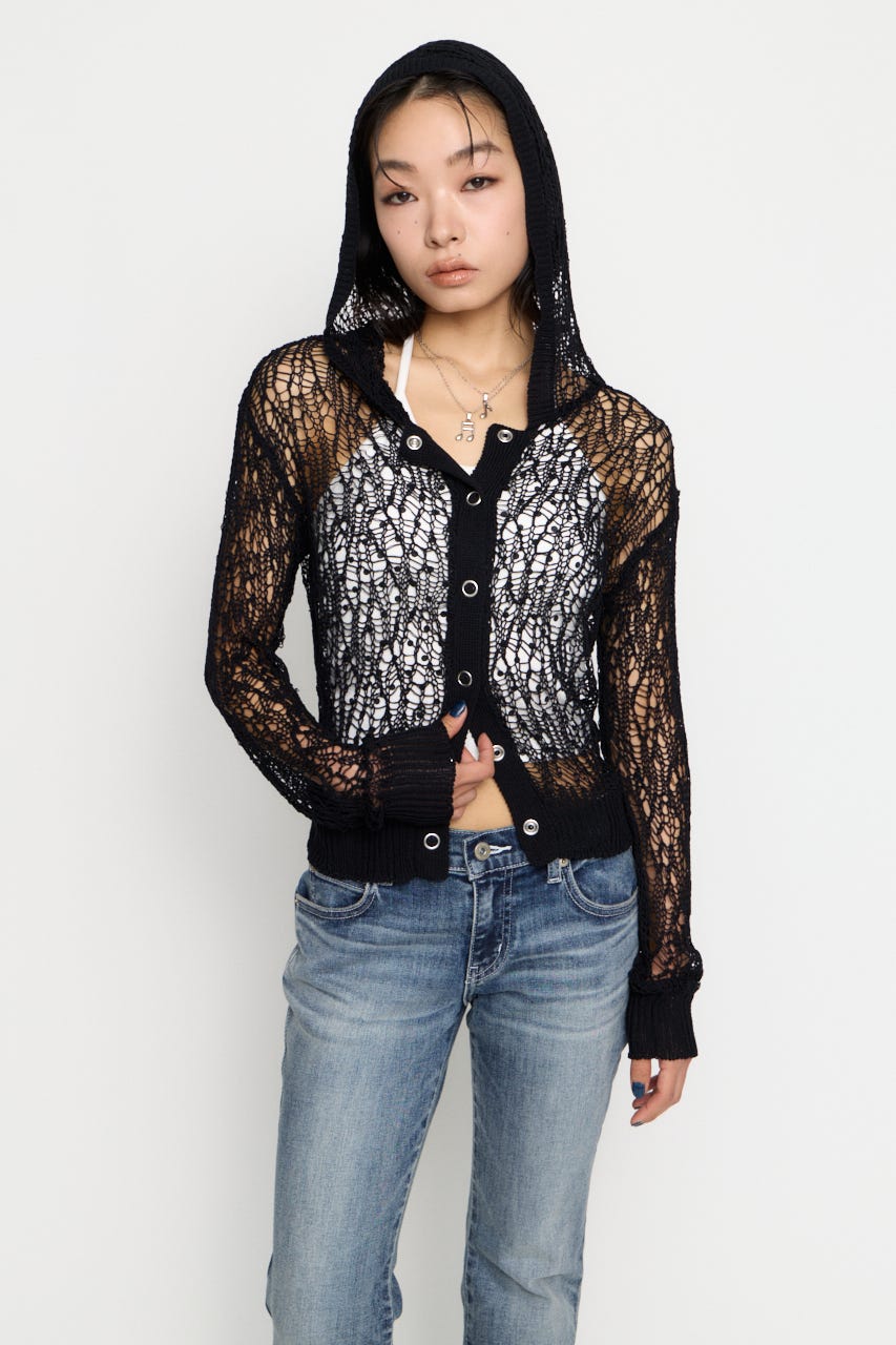 MESH FABRIC HOODIE カーディガン BLK FREE