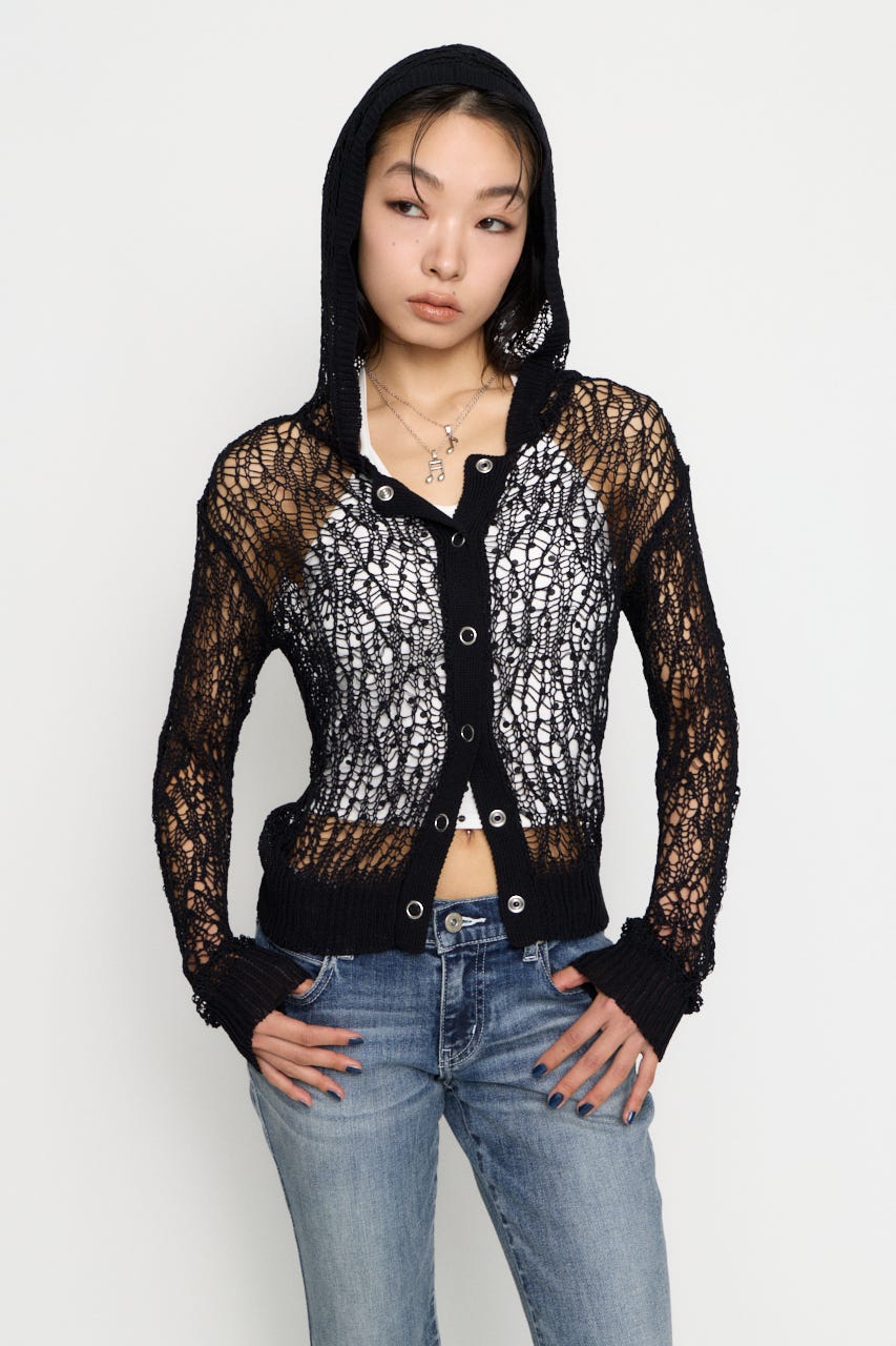 MESH FABRIC HOODIE カーディガン BLK FREE