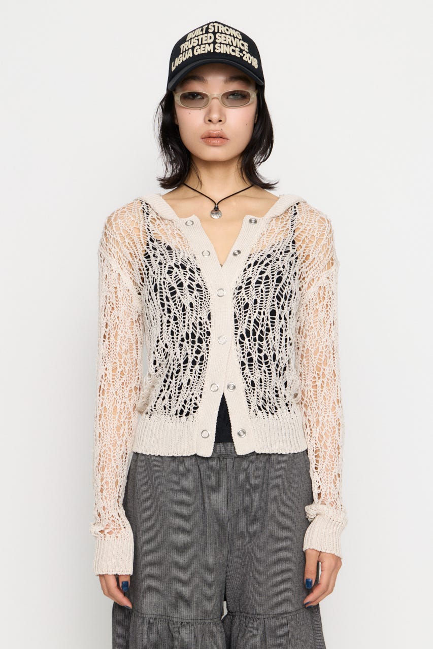 MESH FABRIC HOODIE カーディガン IVOY FREE