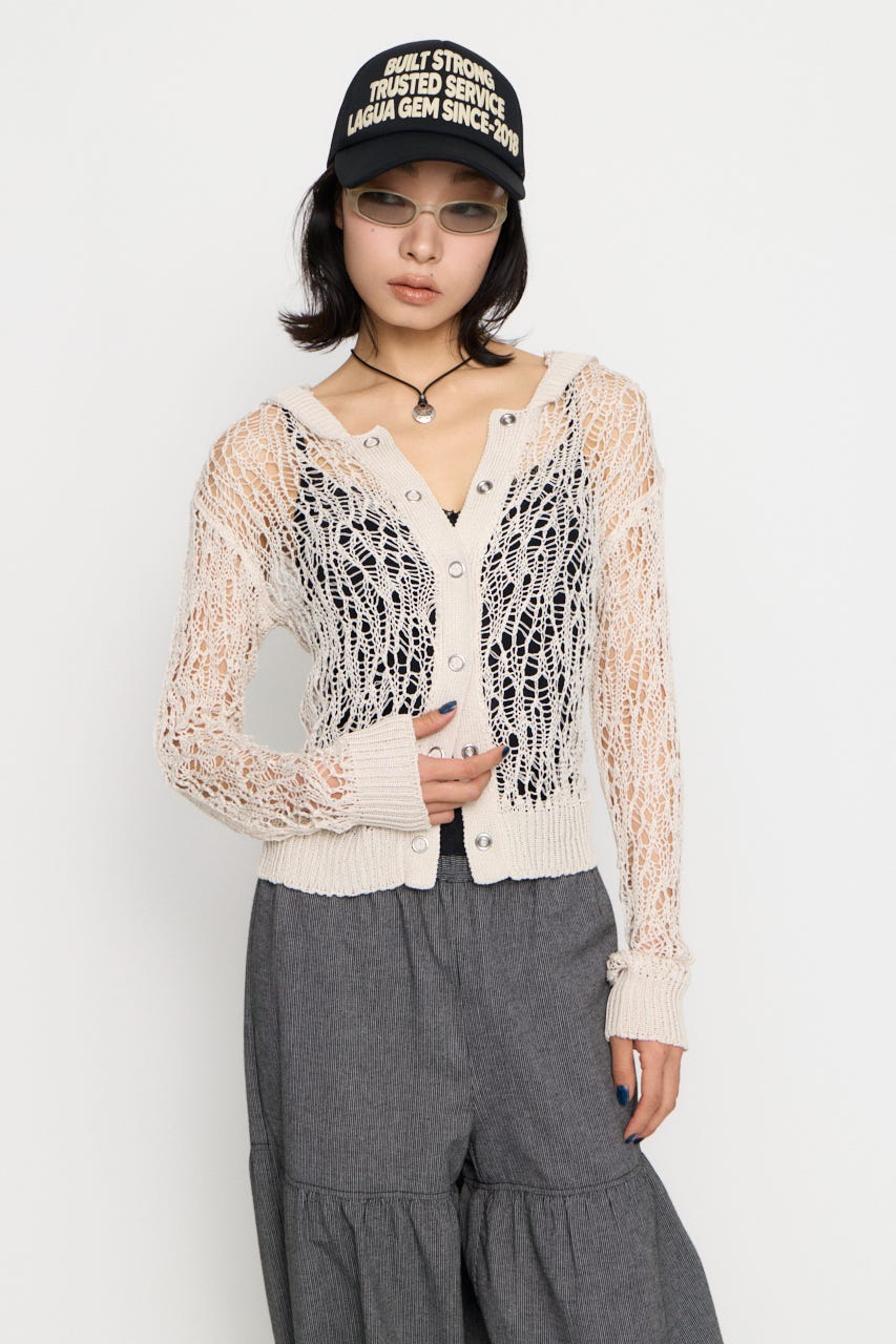 MESH FABRIC HOODIE カーディガン IVOY FREE