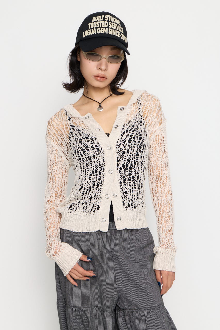 MESH FABRIC HOODIE カーディガン IVOY FREE