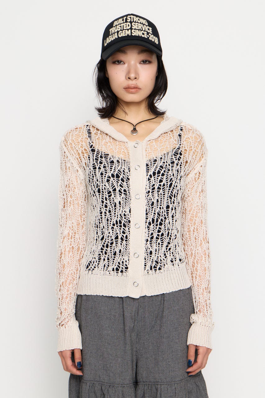 MESH FABRIC HOODIE カーディガン IVOY FREE