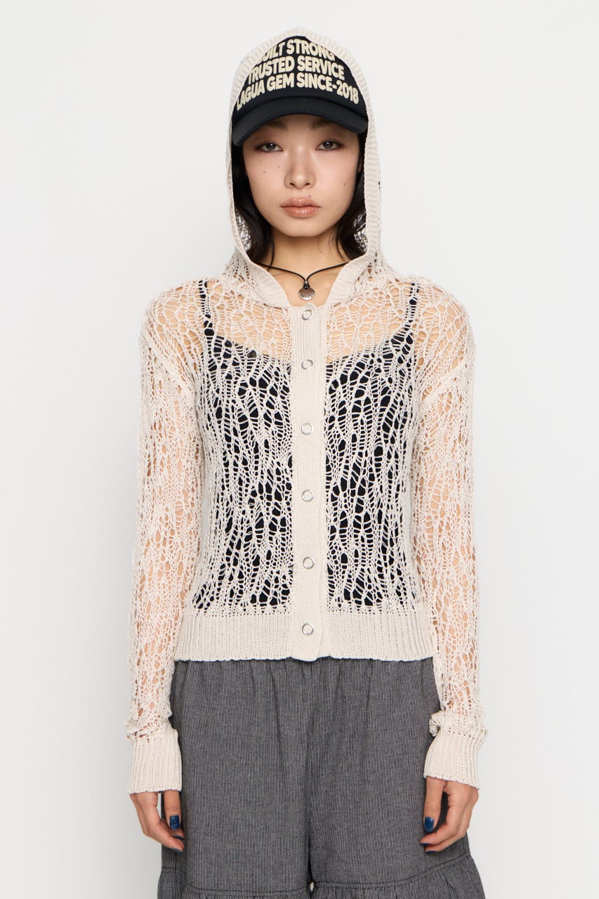 MESH FABRIC HOODIE カーディガン IVOY FREE