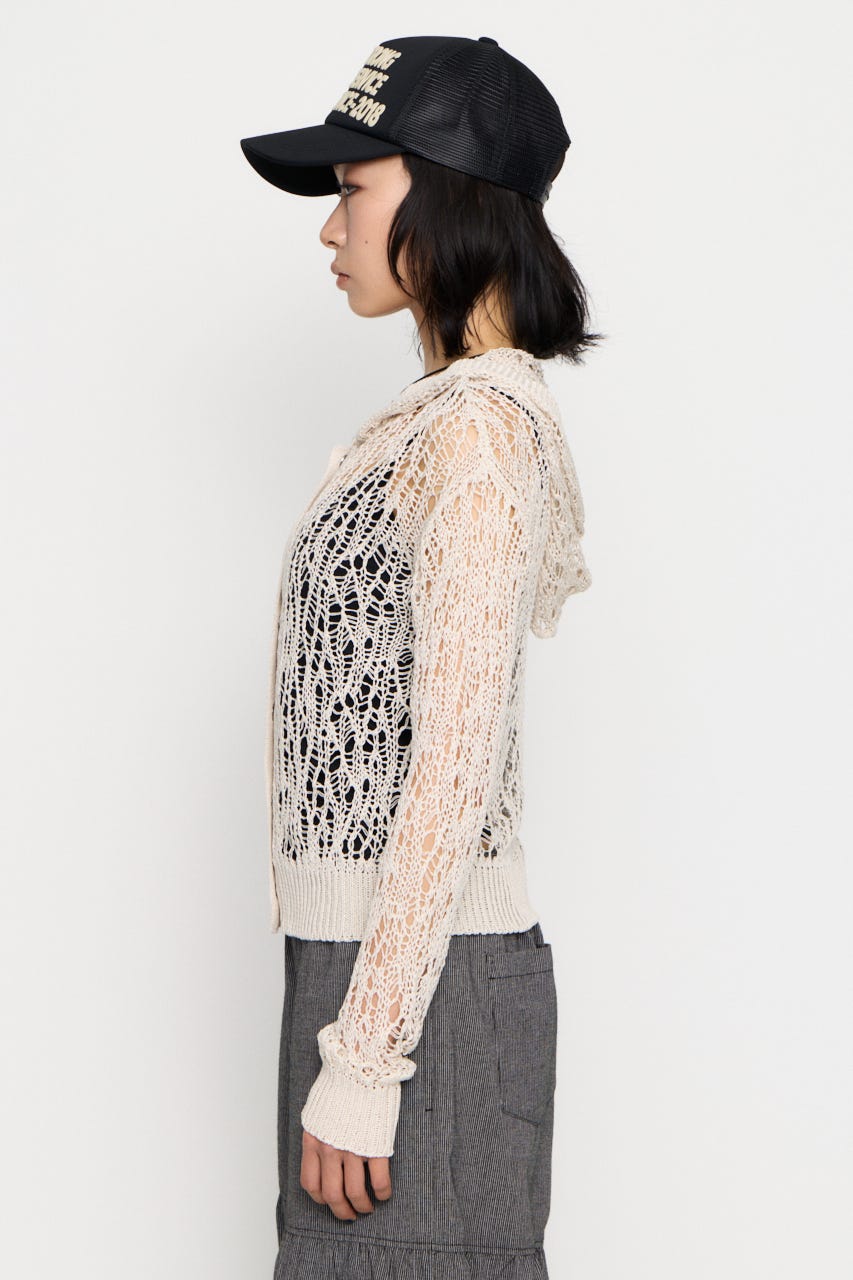 MESH FABRIC HOODIE カーディガン IVOY FREE