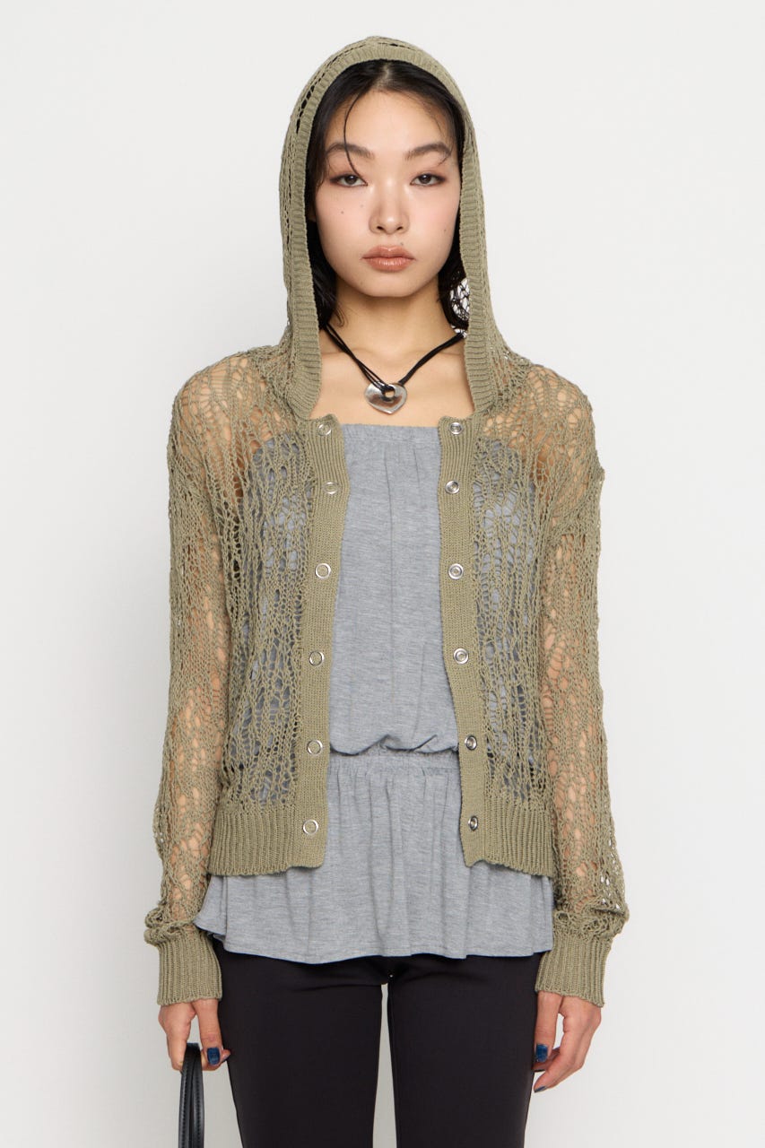 MESH FABRIC HOODIE カーディガン KHA FREE