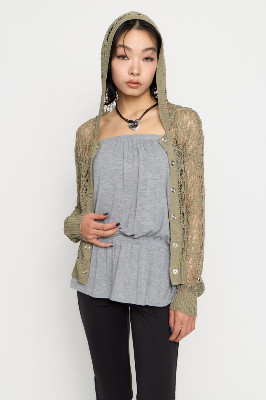 MESH FABRIC HOODIE カーディガン KHA FREE