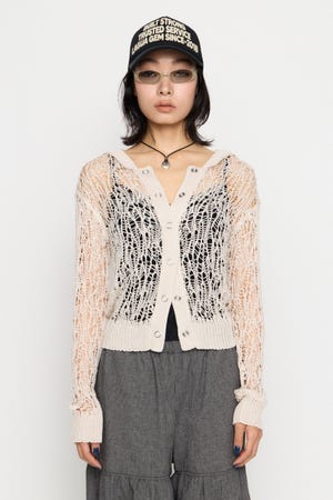 MESH FABRIC HOODIE カーディガン