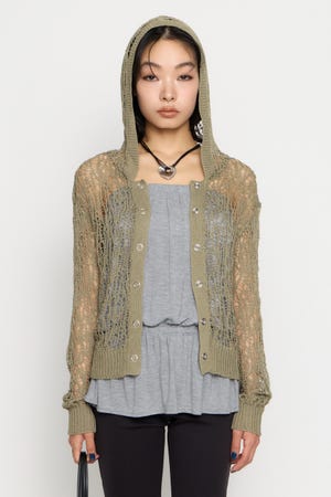 MESH FABRIC HOODIE カーディガン