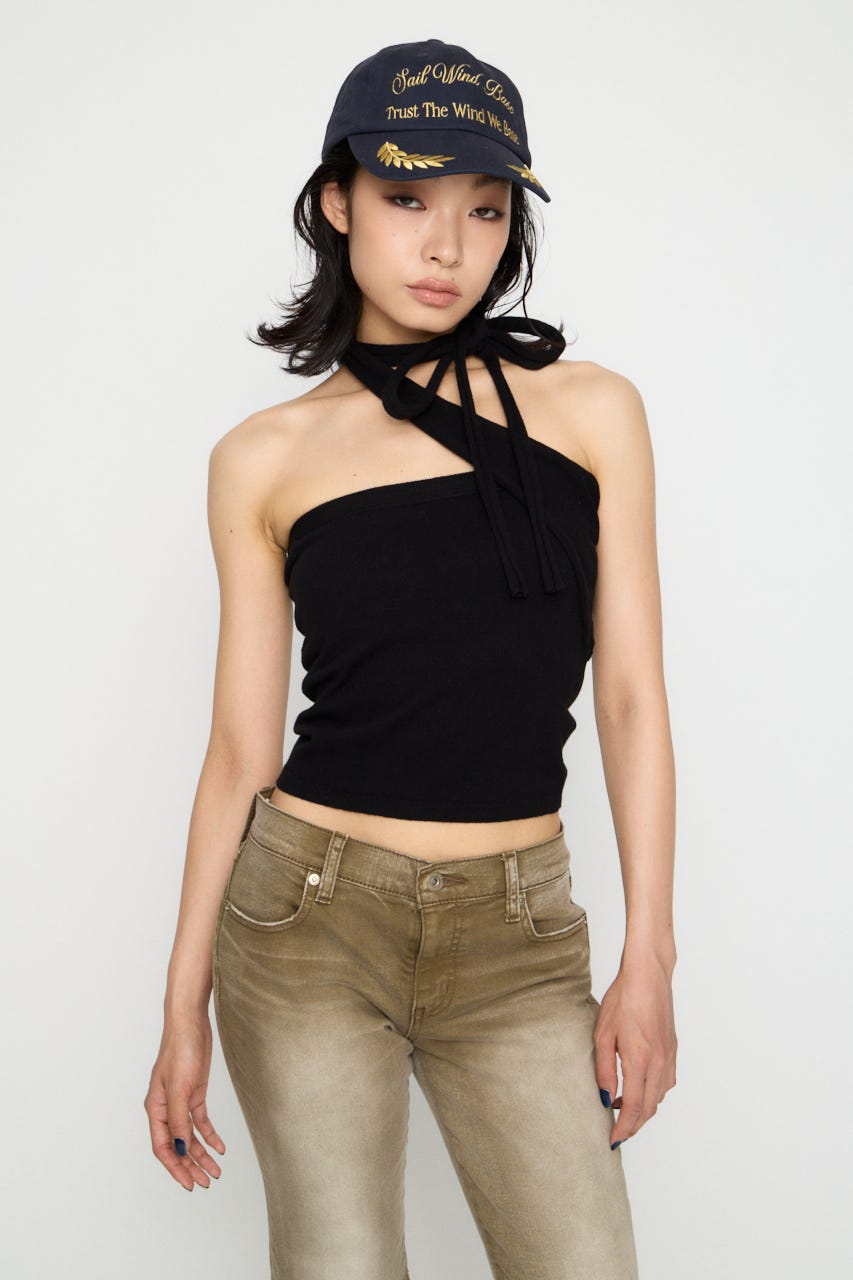 ONE SIDE TIE ニット BLK FREE