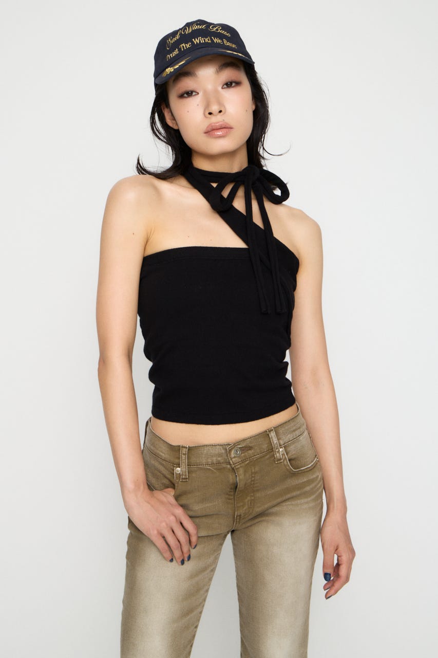 ONE SIDE TIE ニット BLK FREE