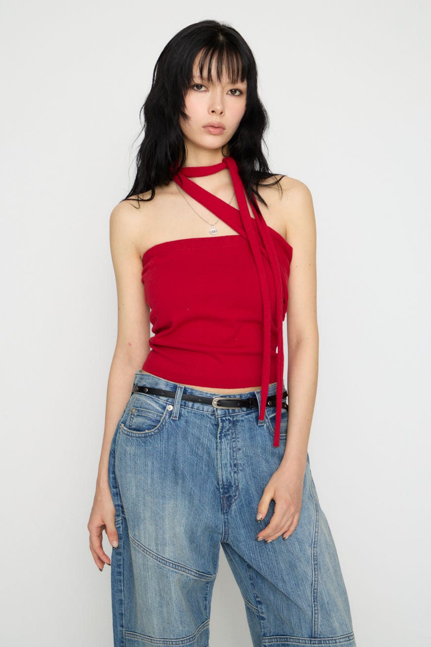 ONE SIDE TIE ニット RED FREE
