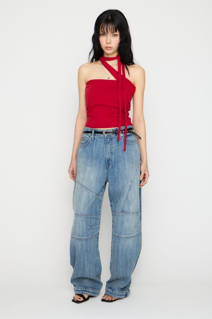 ONE SIDE TIE ニット RED FREE