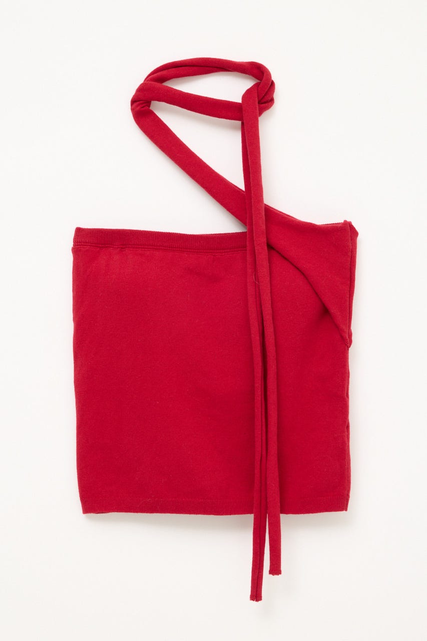ONE SIDE TIE ニット RED FREE