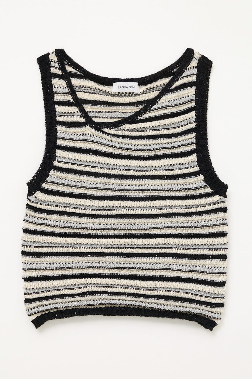 SEQUINS BORDER ニット BLK FREE