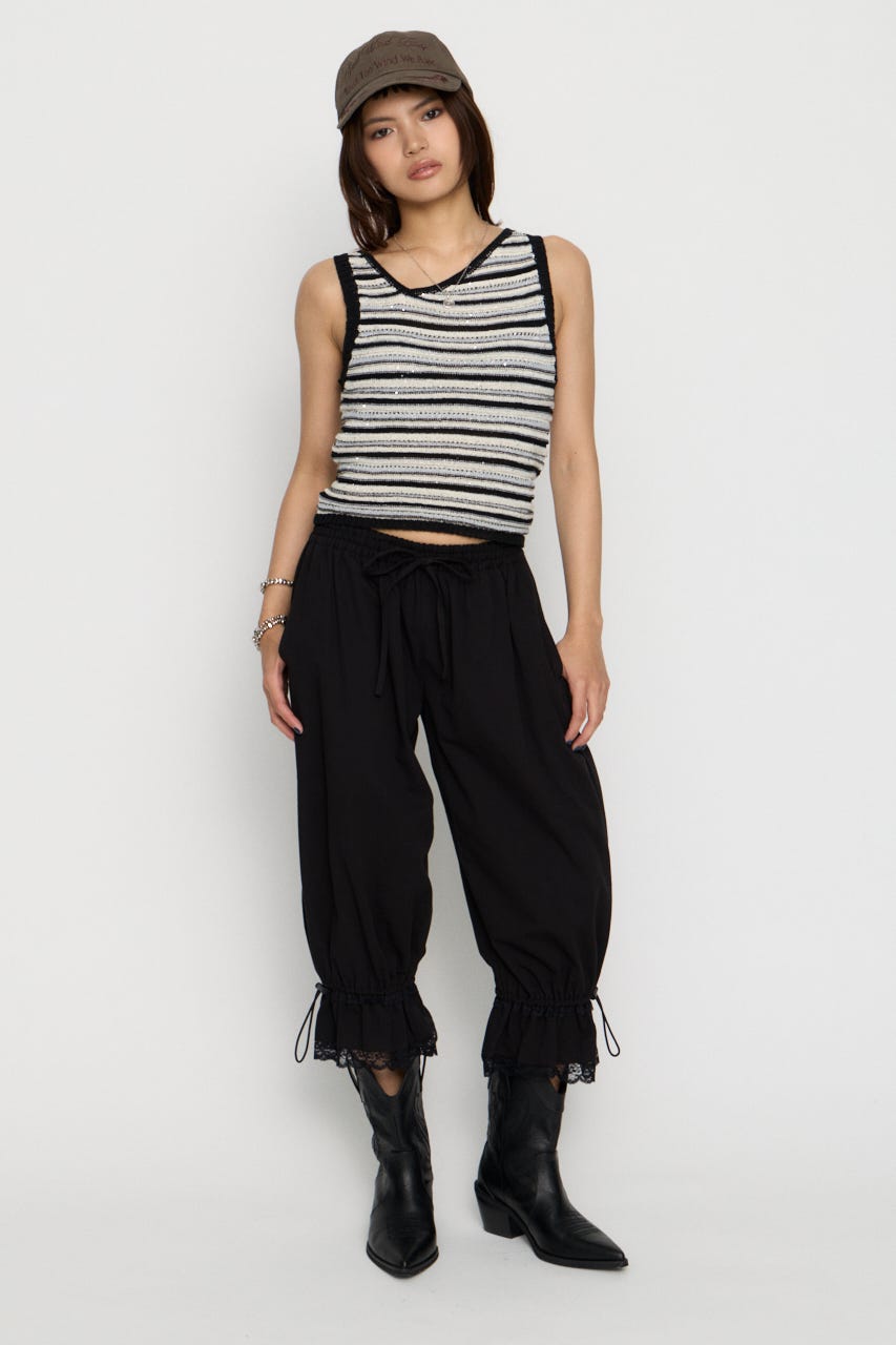 SEQUINS BORDER ニット BLK FREE
