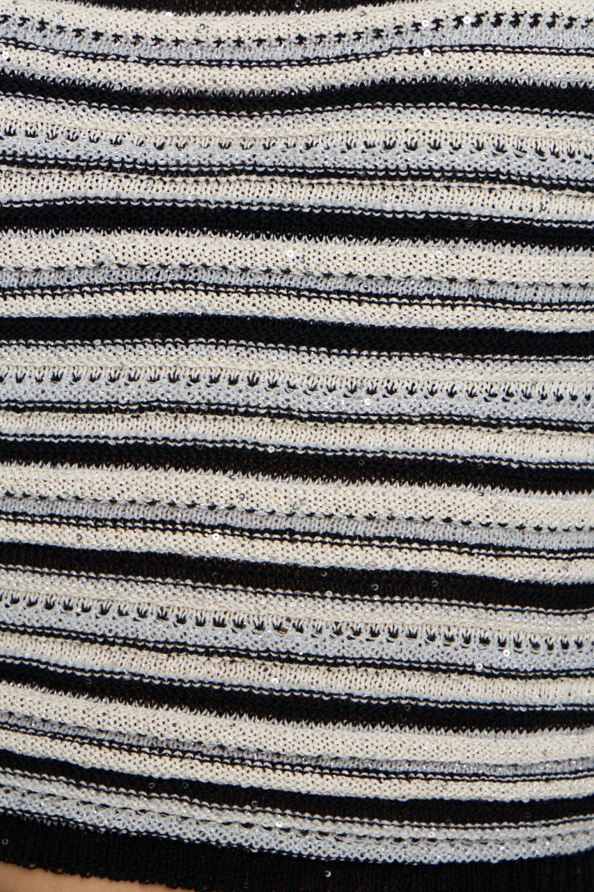 SEQUINS BORDER ニット BLK FREE