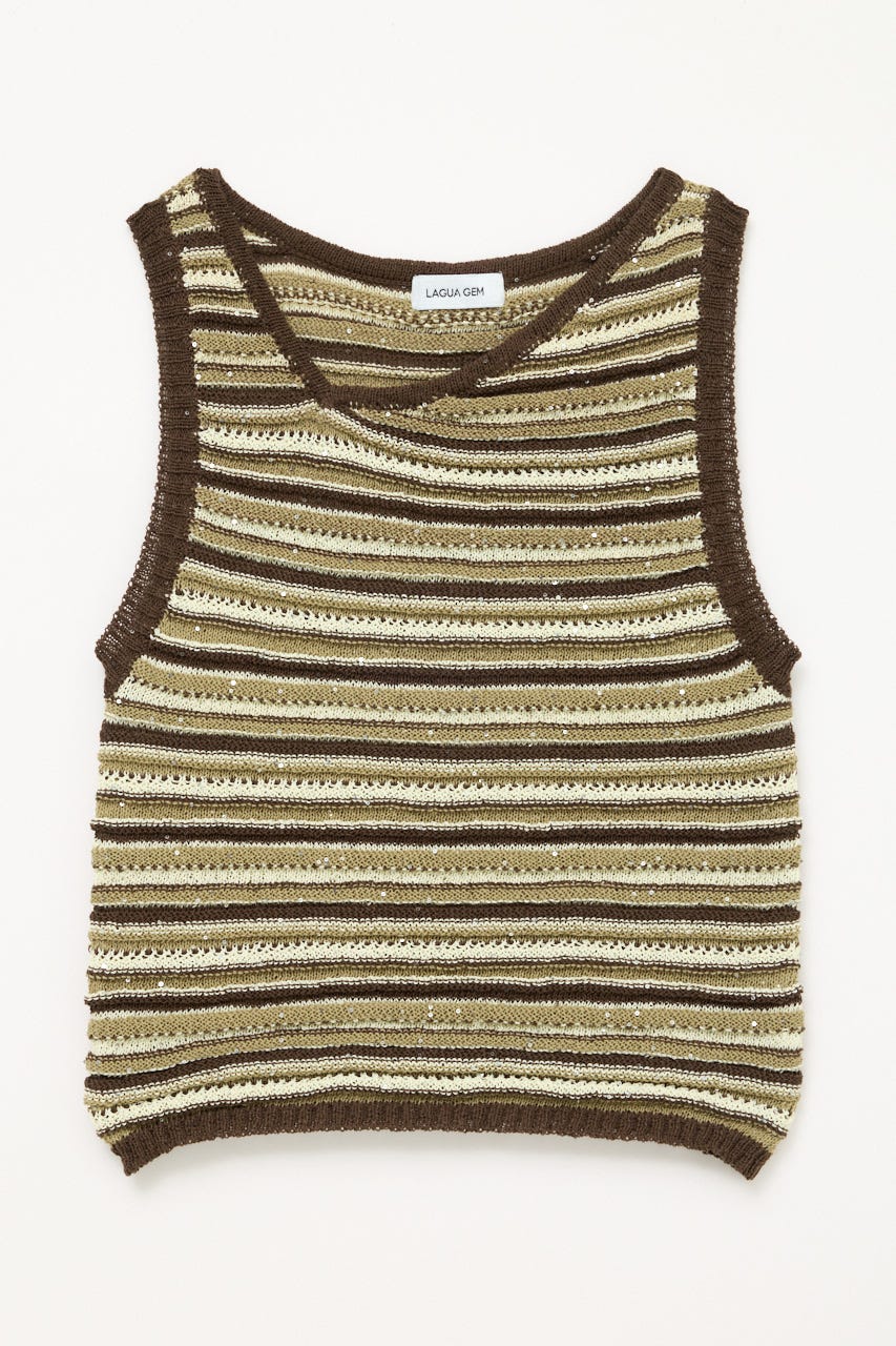 SEQUINS BORDER ニット BRN FREE