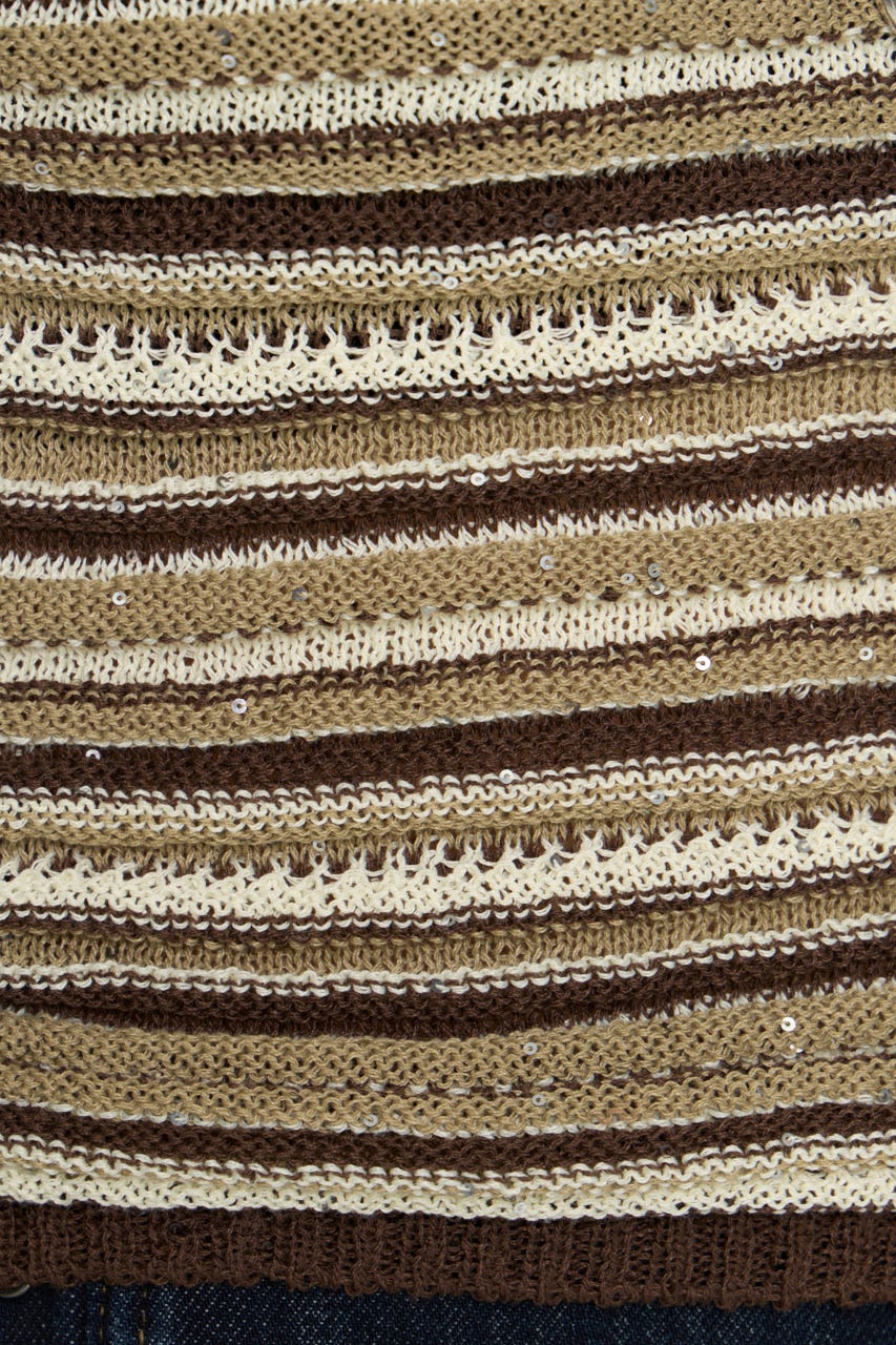 SEQUINS BORDER ニット BRN FREE