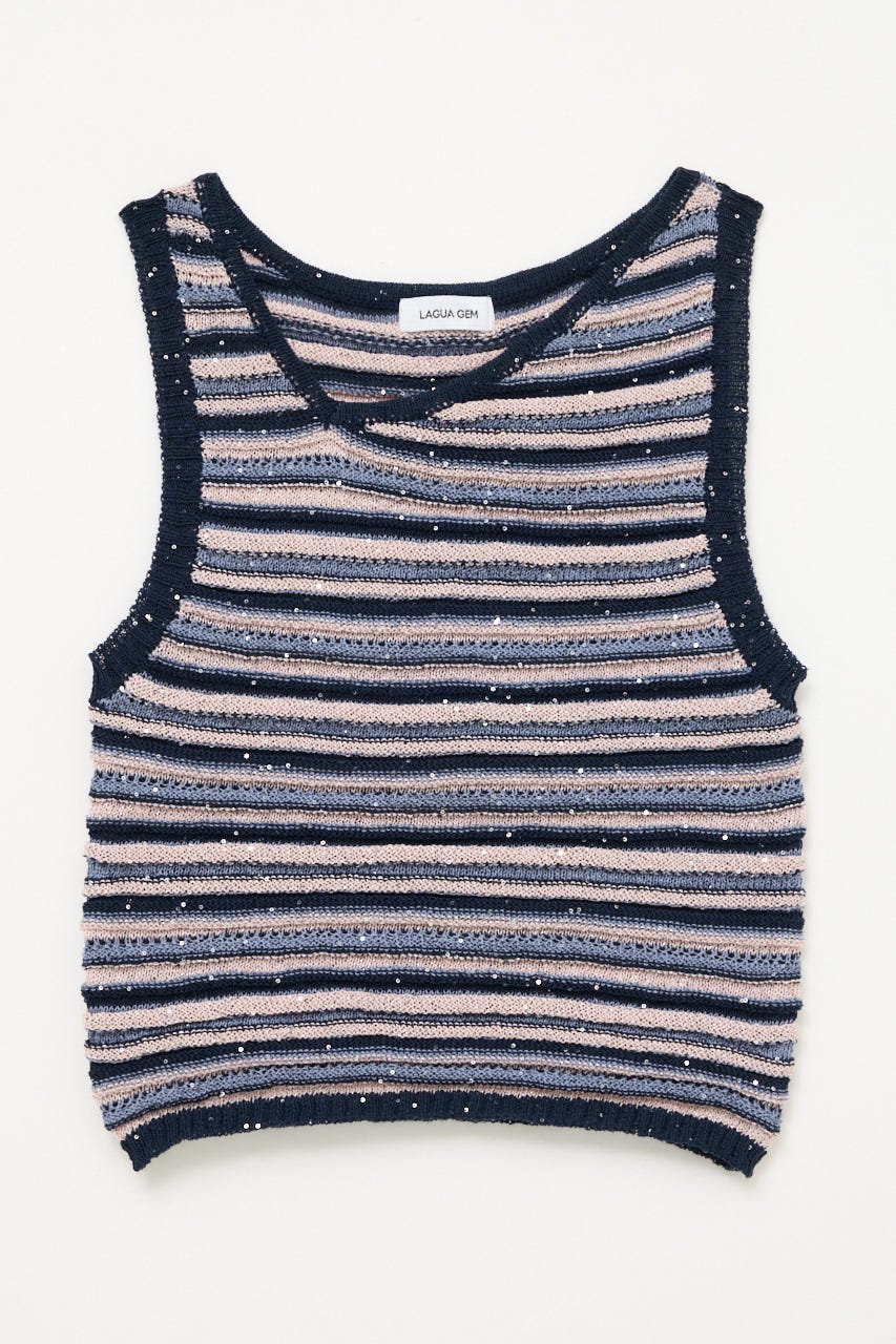 SEQUINS BORDER ニット NVY FREE