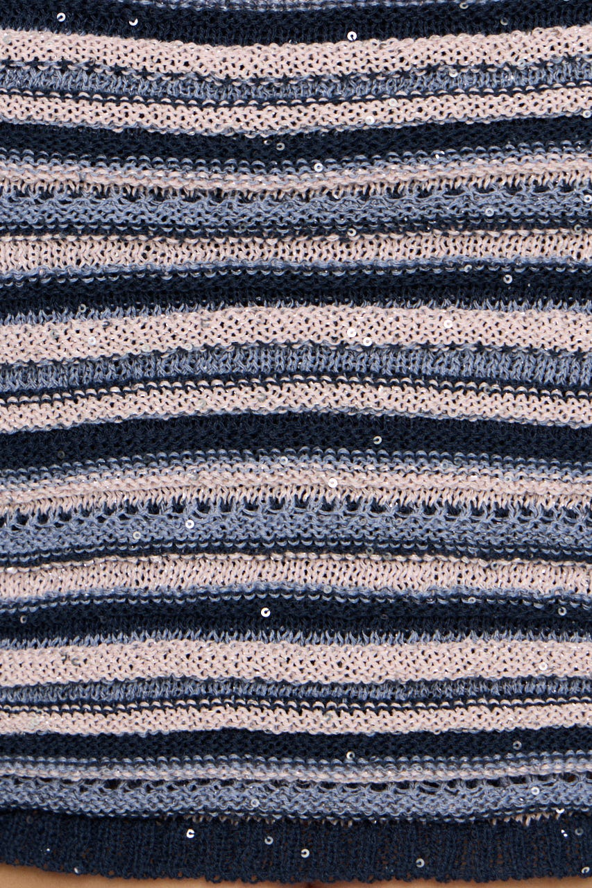 SEQUINS BORDER ニット NVY FREE