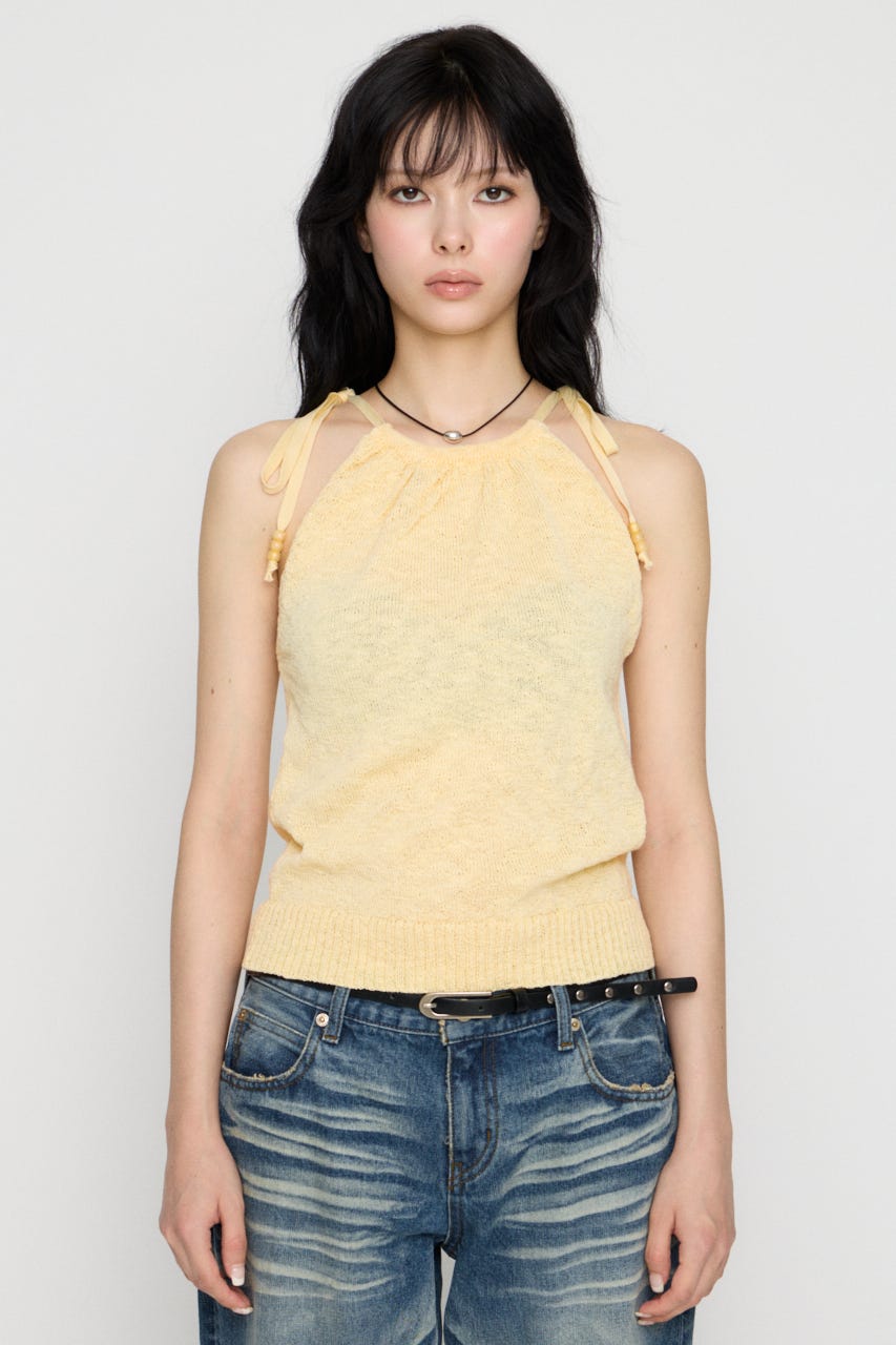 STRING BEADS ニット L/YEL FREE