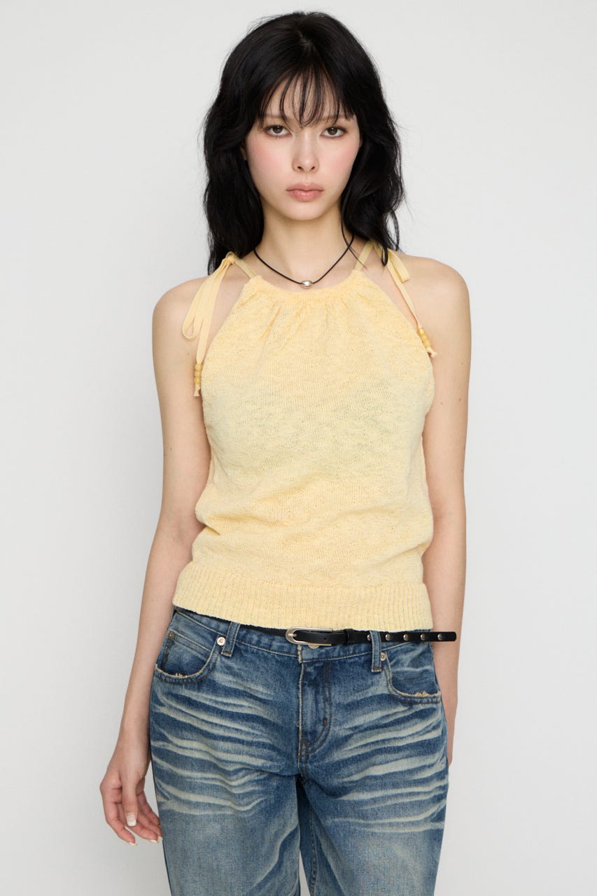 STRING BEADS ニット L/YEL FREE