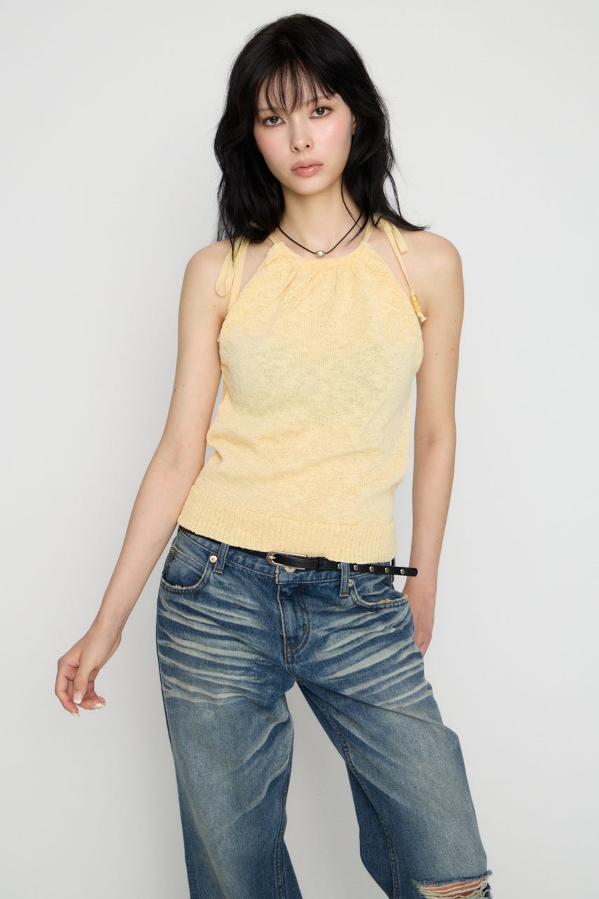 STRING BEADS ニット L/YEL FREE