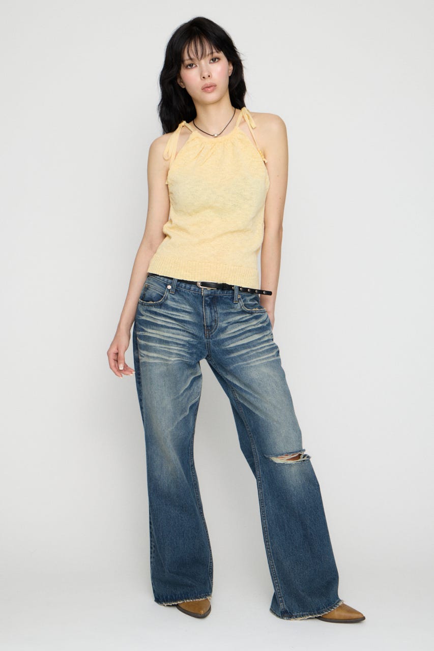 STRING BEADS ニット L/YEL FREE