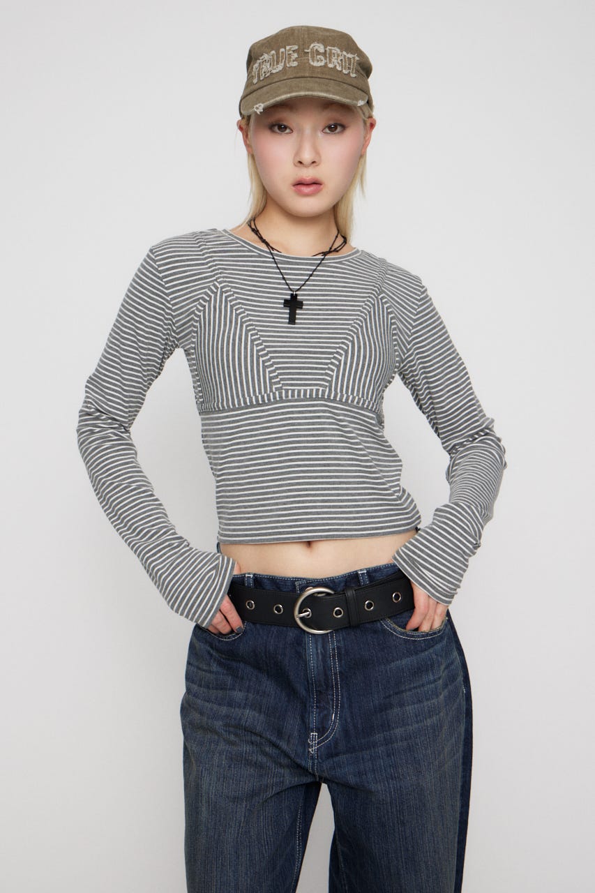 BUSTIER PATCH ロングスリーブＴシャツ GRY FREE