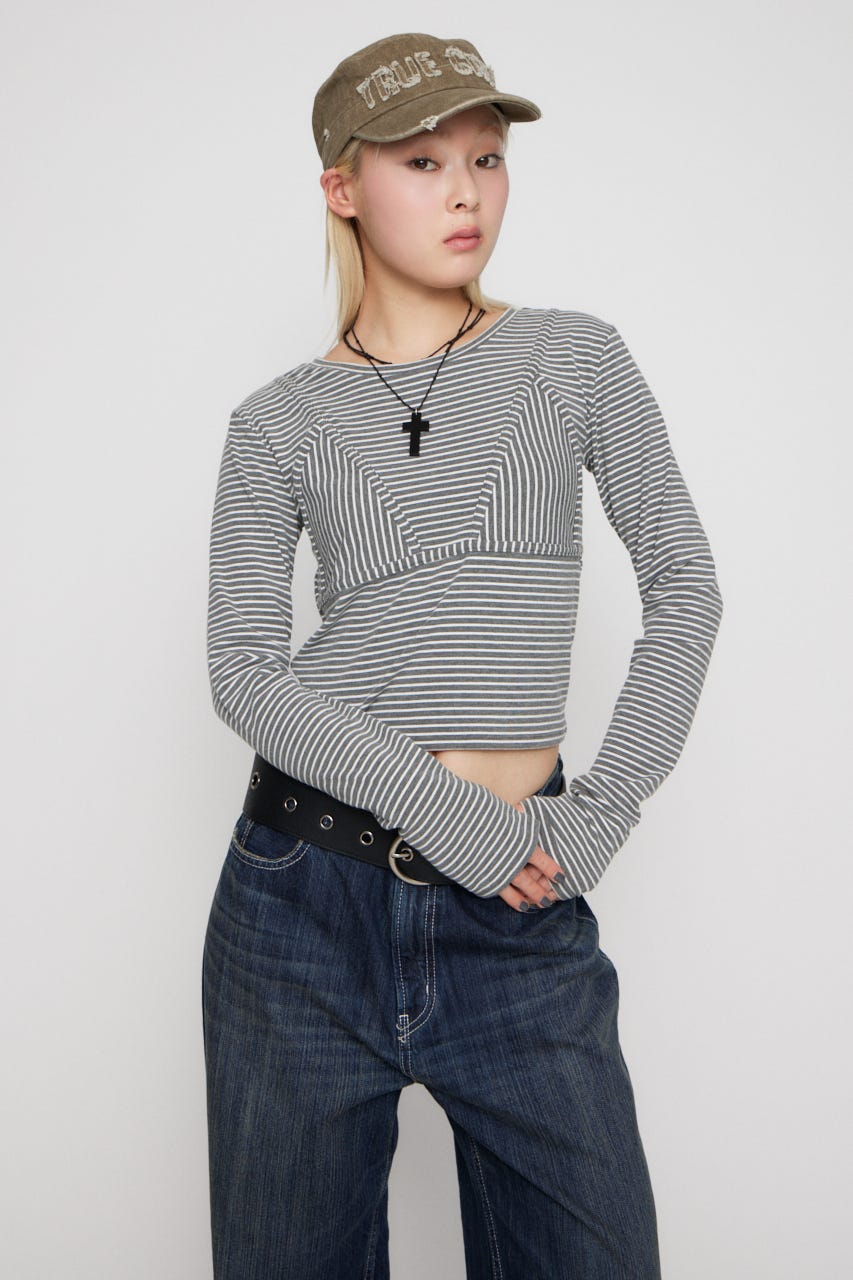 BUSTIER PATCH ロングスリーブＴシャツ GRY FREE