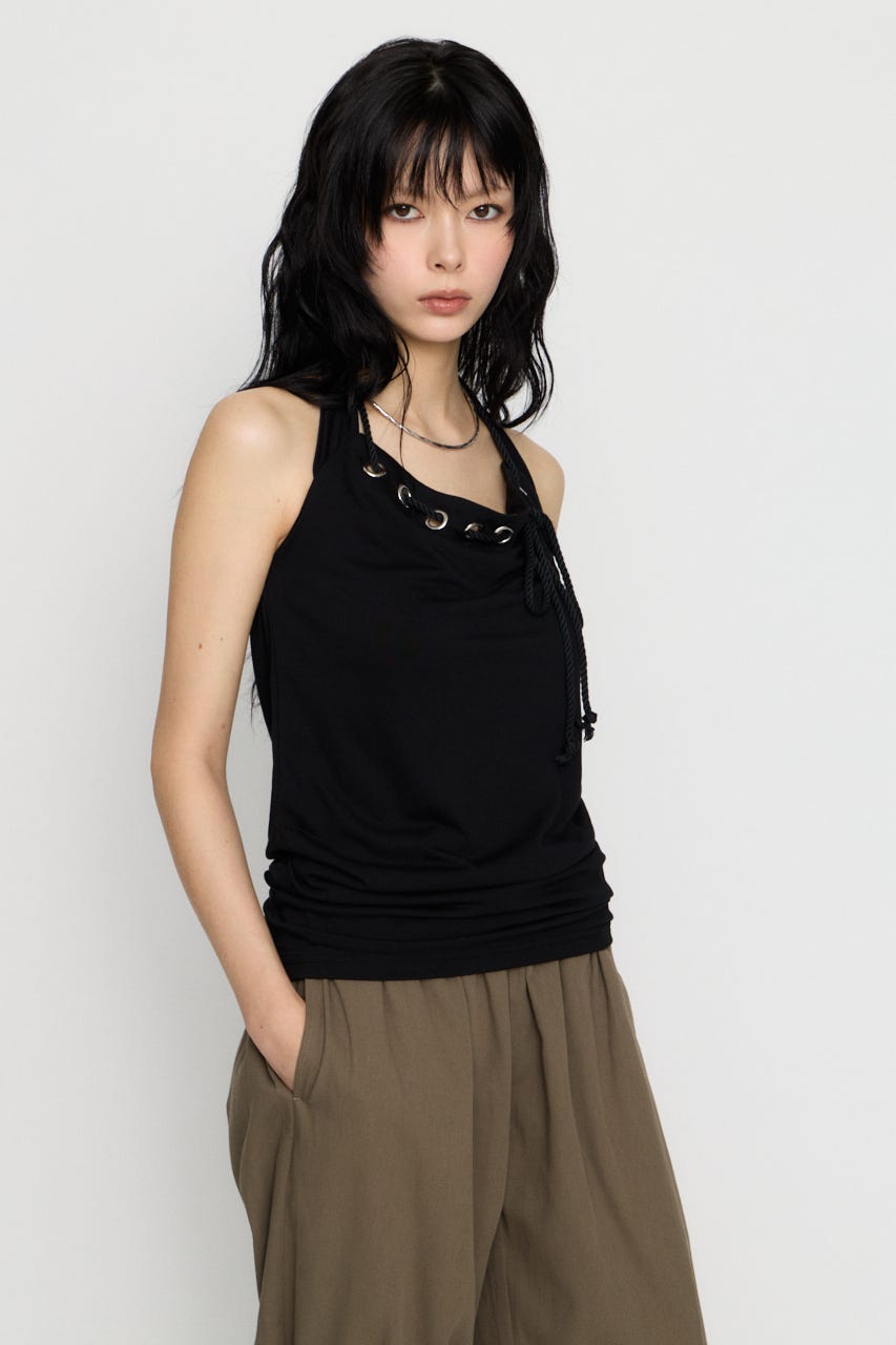 HALTER NECK RING トップス BLK FREE