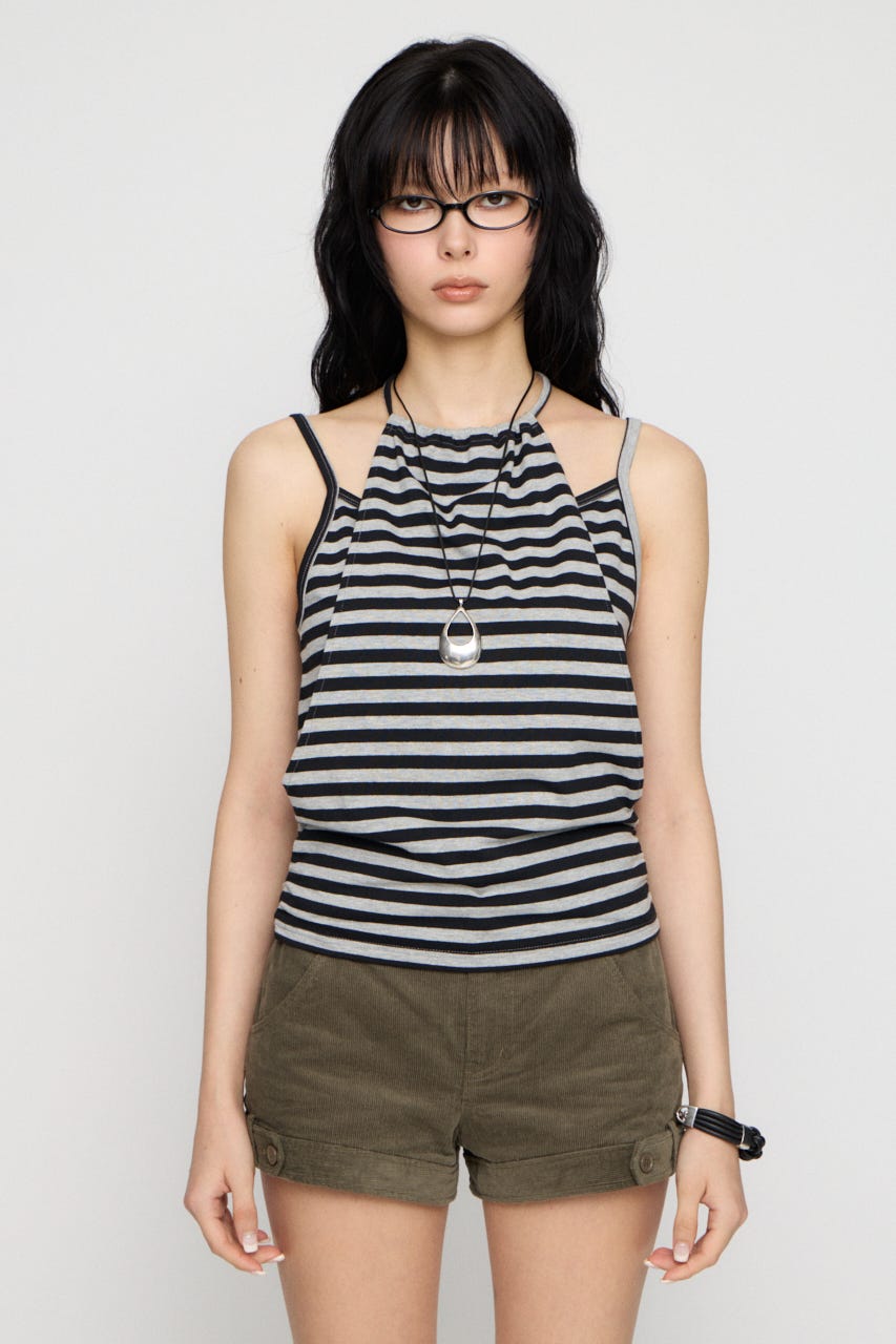 LAYERED HALTER トップス BLK FREE
