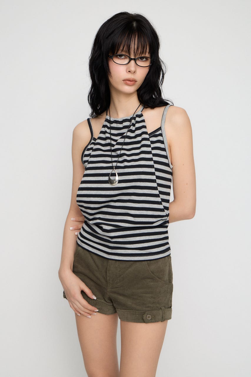 LAYERED HALTER トップス BLK FREE