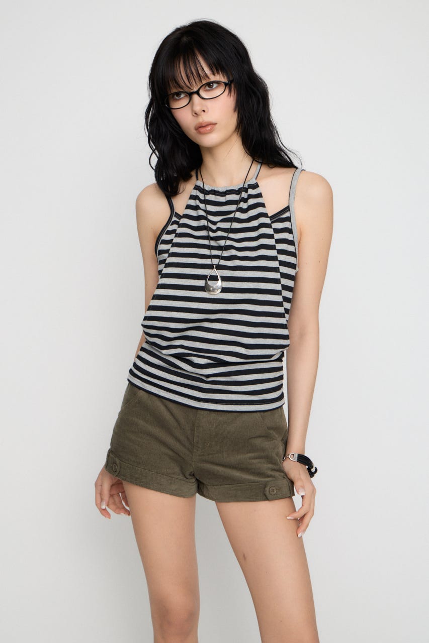 LAYERED HALTER トップス BLK FREE