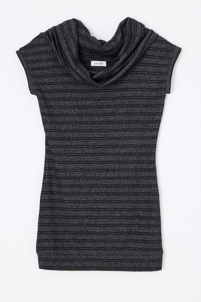 DRAPE NECK BORDER ワンピース BLK M