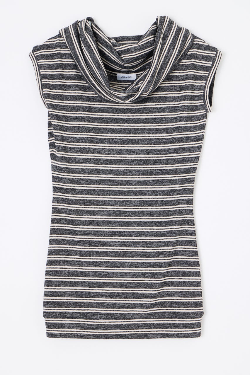 DRAPE NECK BORDER ワンピース GRY S