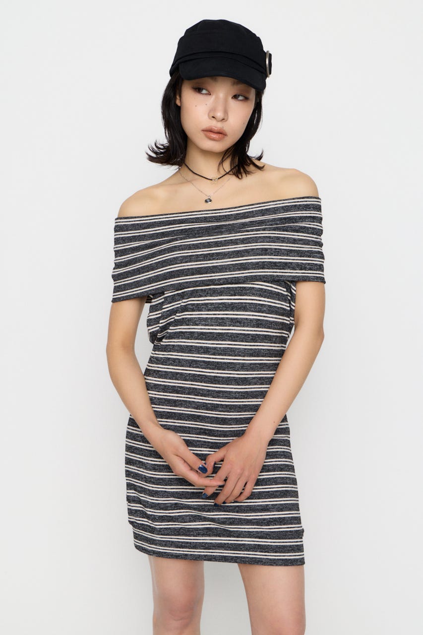 DRAPE NECK BORDER ワンピース GRY S