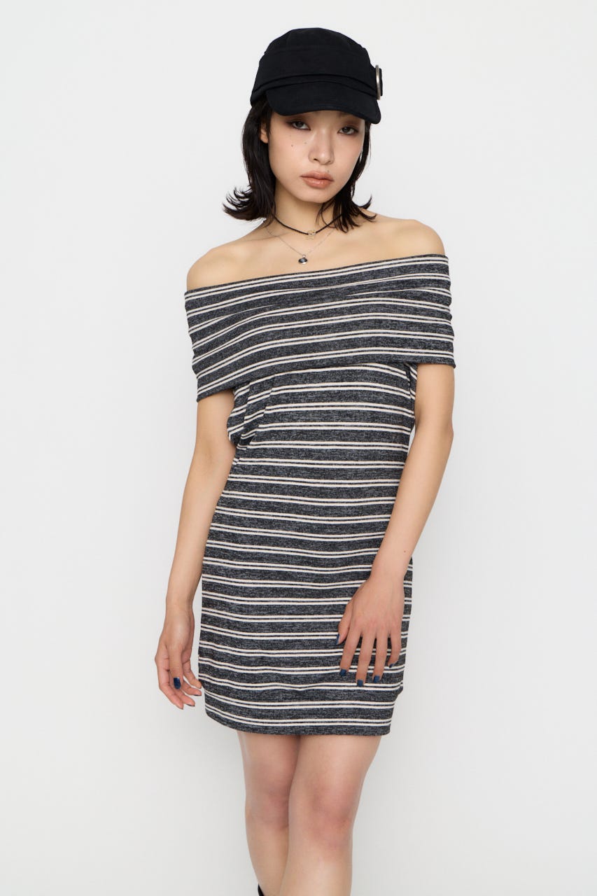 DRAPE NECK BORDER ワンピース GRY S