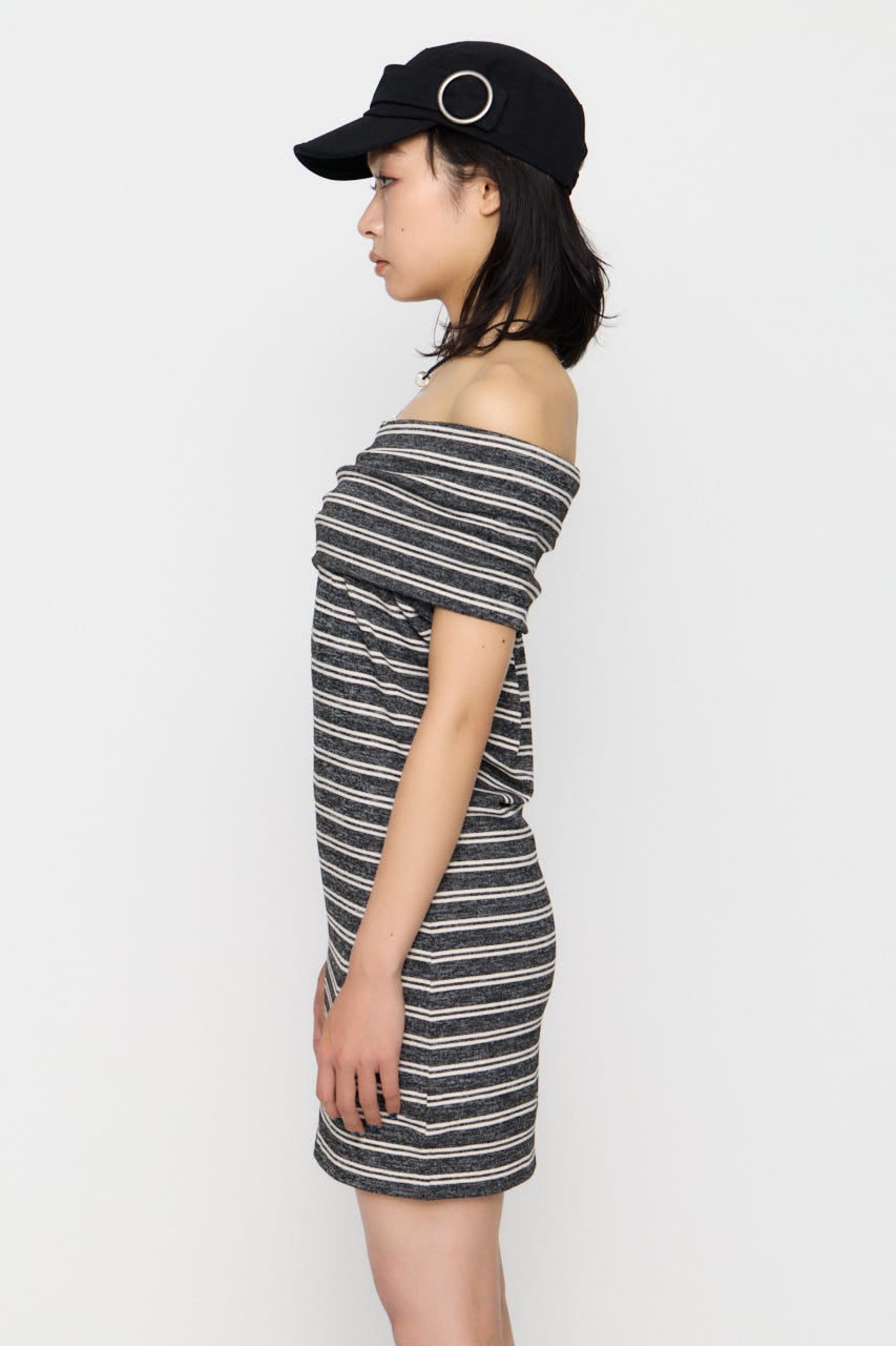 DRAPE NECK BORDER ワンピース GRY S
