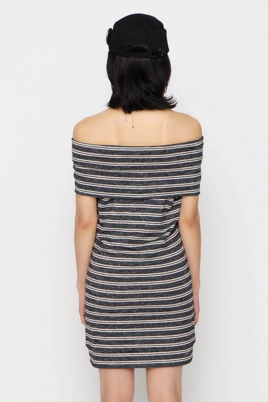 DRAPE NECK BORDER ワンピース GRY S