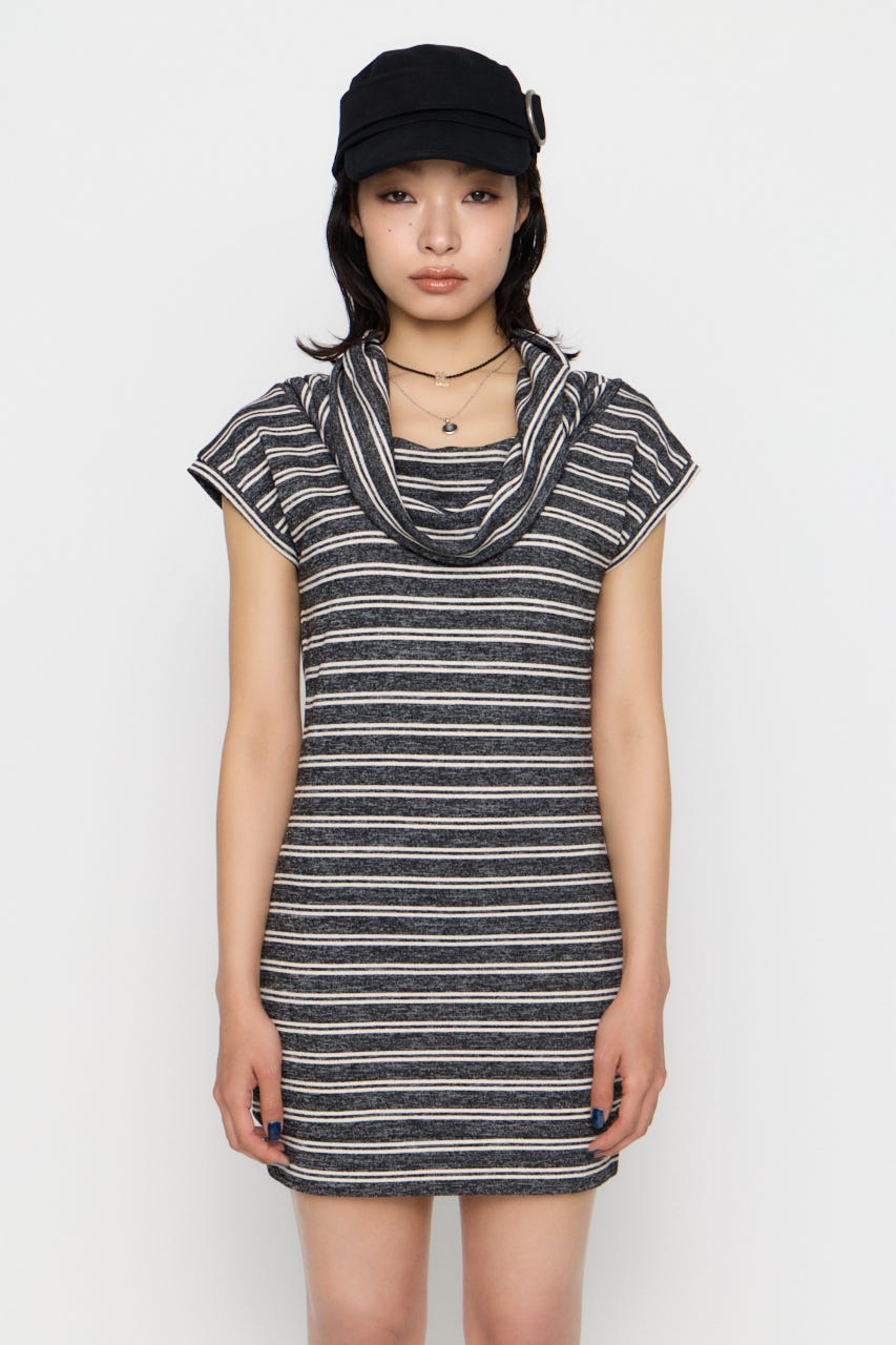 DRAPE NECK BORDER ワンピース GRY S