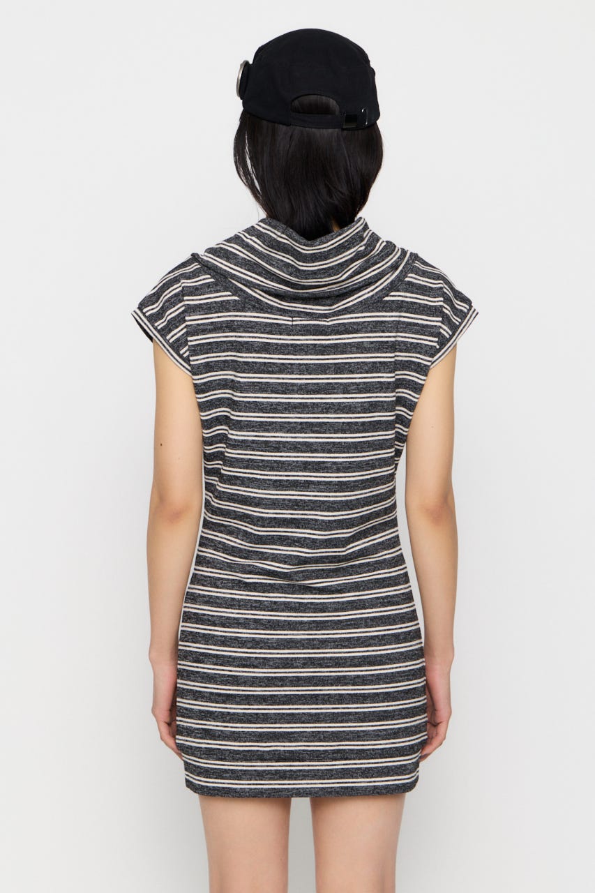 DRAPE NECK BORDER ワンピース GRY S