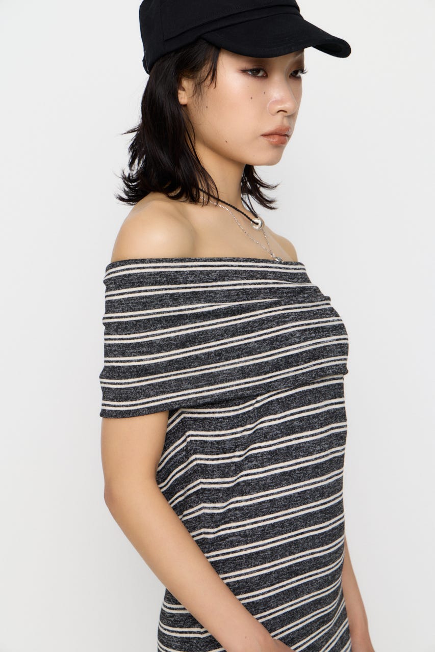DRAPE NECK BORDER ワンピース GRY S
