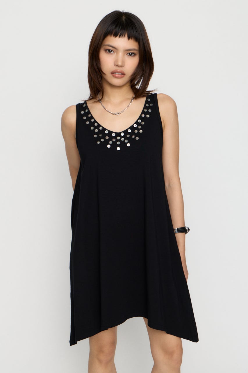 SHELL BUTTON ミニワンピース BLK S