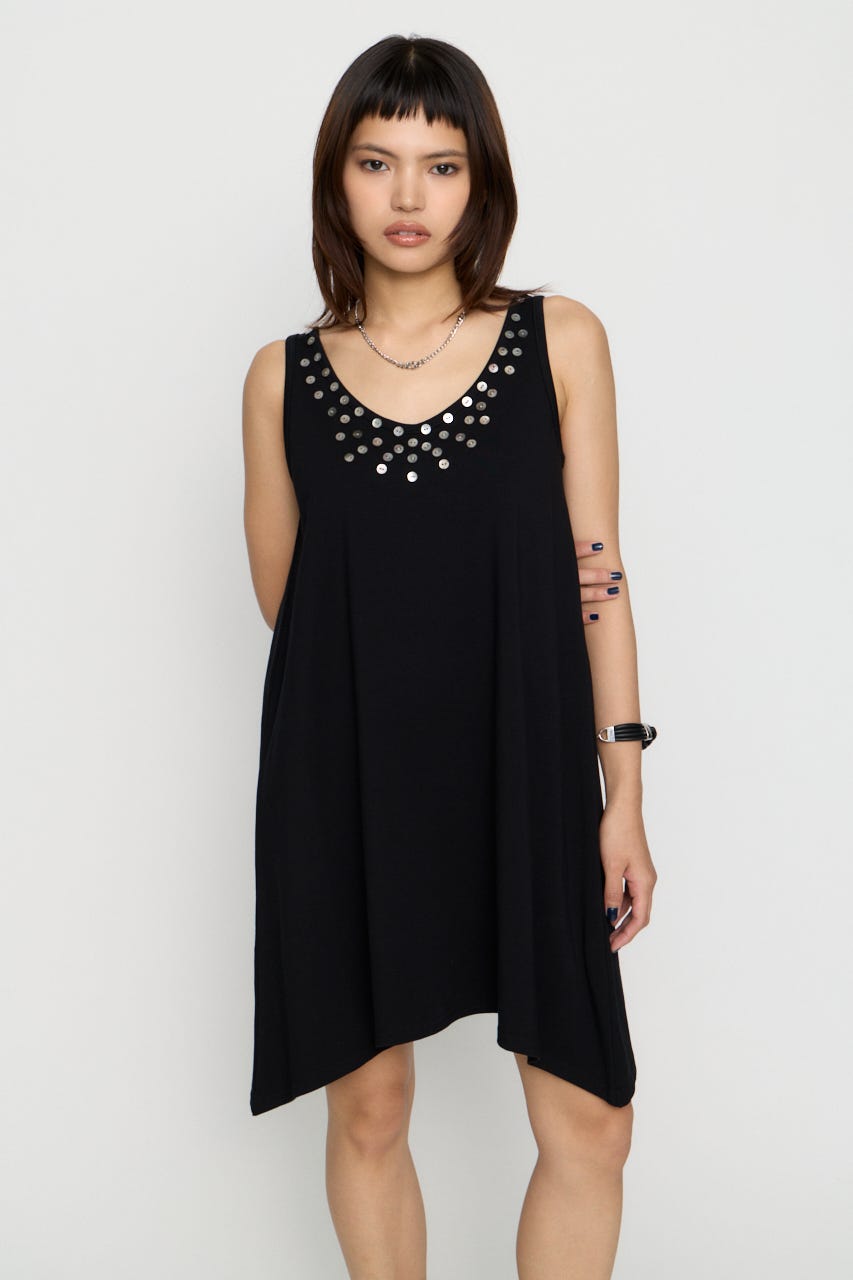 SHELL BUTTON ミニワンピース BLK S