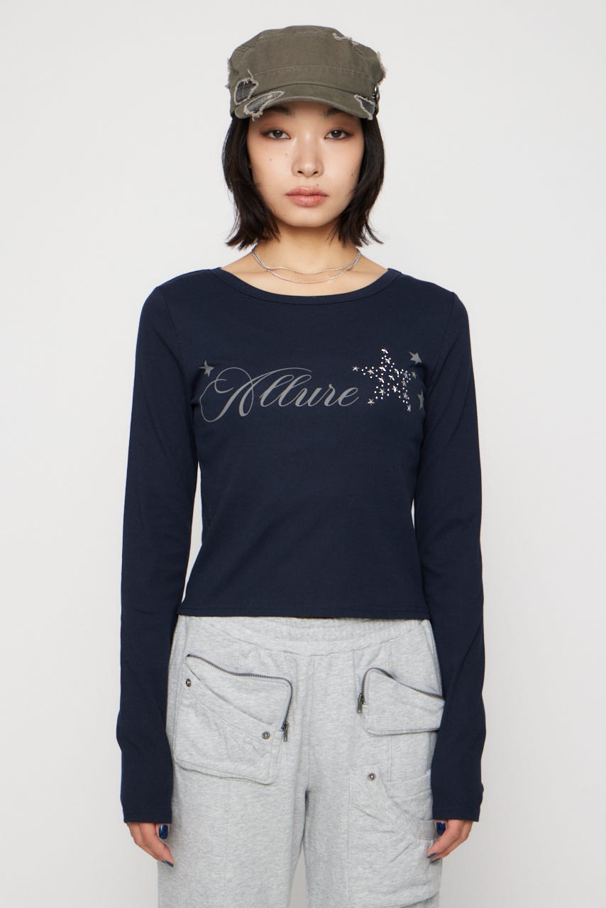 STAR MOTIF PRINT トップス NVY FREE