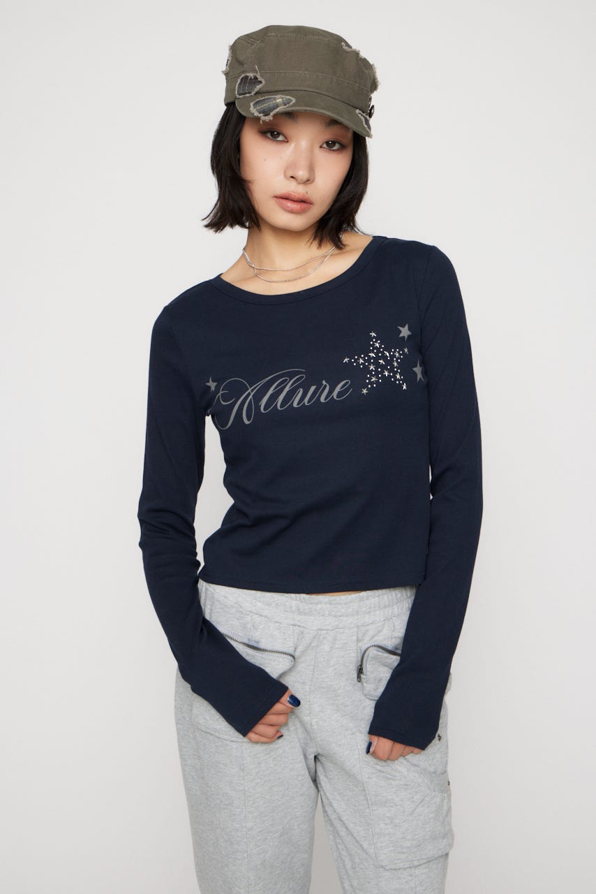 STAR MOTIF PRINT トップス NVY FREE