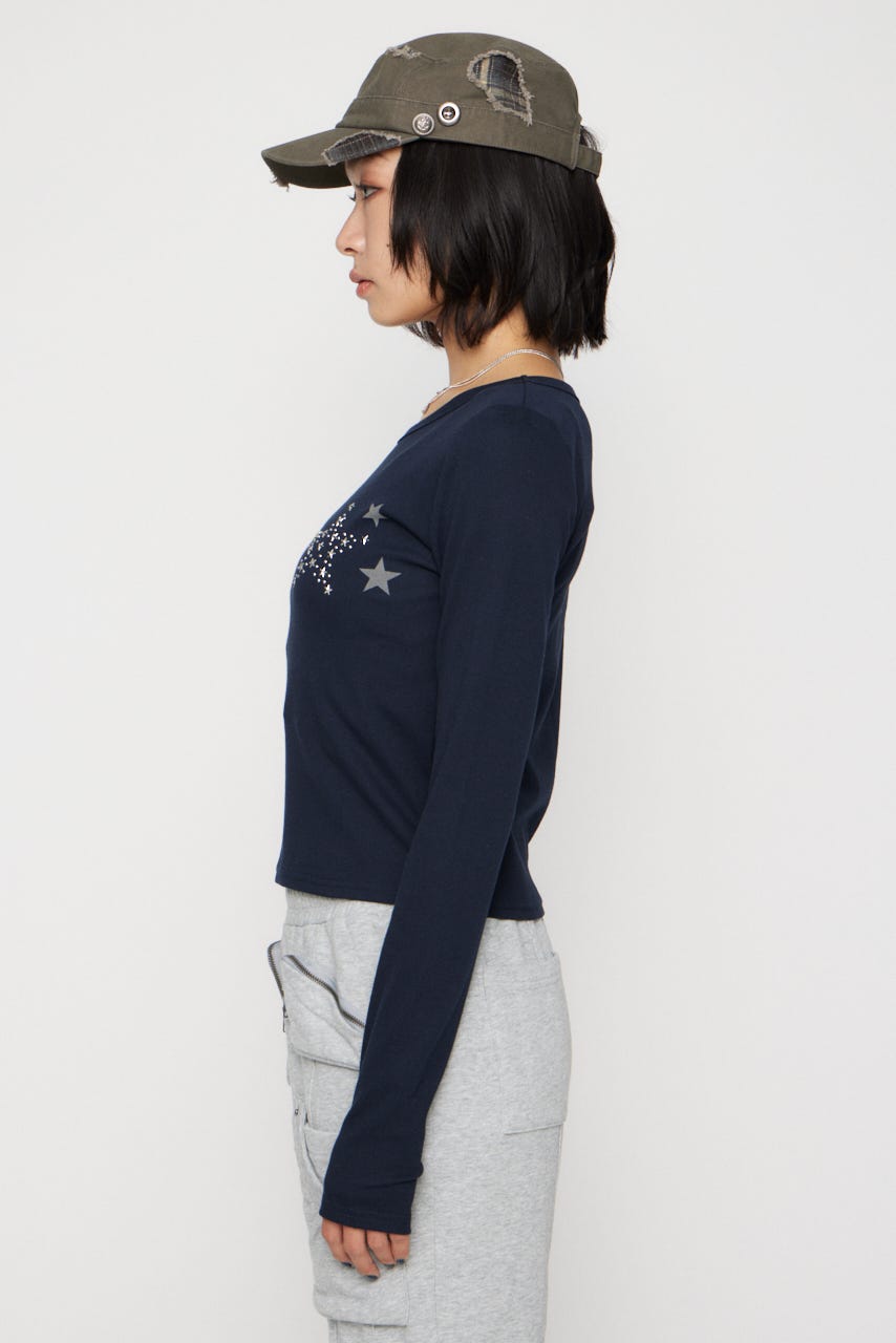 STAR MOTIF PRINT トップス NVY FREE