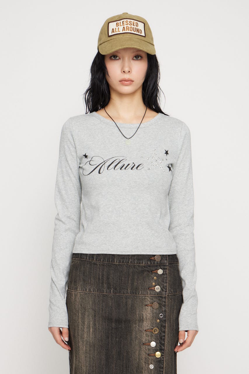 STAR MOTIF PRINT トップス T.GRY FREE