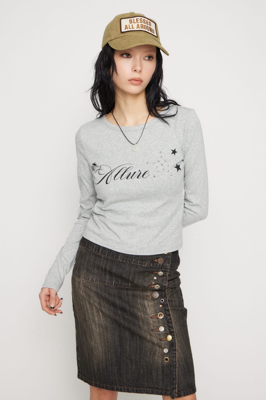 STAR MOTIF PRINT トップス T.GRY FREE